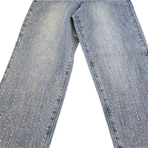 Blank NYC Rhinestone Studded Straight Leg Cropped Light Wash Jeans Size 26 New - Picture 5 of 15